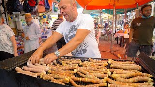 Sicilian Street Food in Palermo 🇮🇹 CRAZY Italian BBQ  HUGE Arancini in Sicily [upl. by Ainadi973]