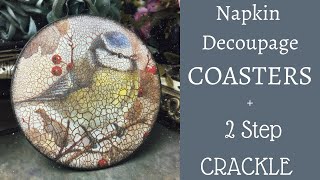 NAPKIN DECOUPAGE COASTERS TUTORIAL  2 STEP CRACKLE AND HEAT RESISTANT [upl. by Nnyre]