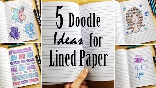 5 Doodle Ideas for Lined Paper Drawing in Notebooks [upl. by Nojed]