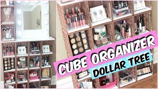 DOLLAR TREE CUBE ORGANIZER VANITY TUTORIAL DIY [upl. by Riti879]