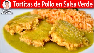 TORTITAS DE POLLO EN SALSA VERDE  Vicky Receta Facil [upl. by Ahsiuqel]