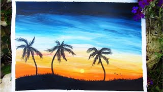 PEINTURE ACRYLIQUE DEBUTANT  COUCHER DE SOLEIL [upl. by Ttelracs]