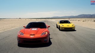 Showdown  2013 Chevrolet Corvette ZR1 vs 2013 Chevrolet Corvette Z06  CAR and DRIVER [upl. by Anitel]