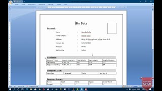 Create simple BioData in MsWord  MsWord tutorials [upl. by Shanney259]