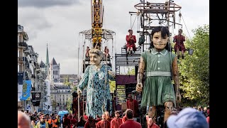 Giant puppets walk on Geneva streets La Saga des Géants Grand Mère Petite Gèante a Switzerland [upl. by Weeks]