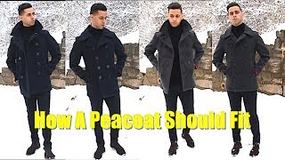 Schott NYC Slim Fit PeaCoat Sizing amp Review  How To Style A PeaCoat  How A Peacoat Should Fit [upl. by Nawat877]