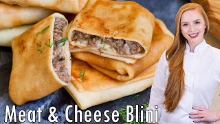 EASY Meat amp Cheese Stuffed Blini Recipe  Russian Appetizer Recipe [upl. by Waddington]