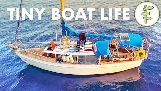 Living on a TINY 28ft Salvaged Sailboat for 2 Years  BOAT TOUR [upl. by Kinson231]