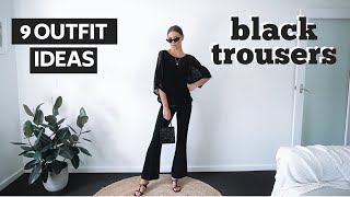 HOW TO STYLE BLACK FLARED PANTS  Black Trousers Outfit Ideas Lookbook [upl. by Otrebire]