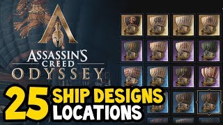 Assassins Creed Odyssey  ALL SHIP DESIGNS  SKINS Locations Guide [upl. by Olgnaed]