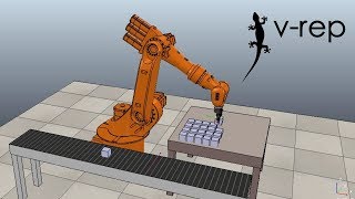 Pick and place application with KUKA KR16 robot using vrep CoppeliaSim and Matlab [upl. by Godfry]