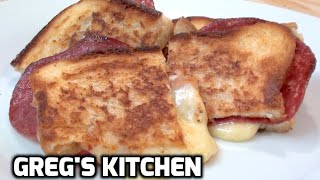 CRISPY SALAMI AND CHEESE TOASTED SANDWICH  Gregs Kitchen [upl. by Zurciram534]