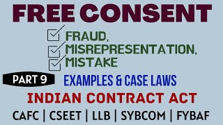 Fraud  Misrepresentation  Mistake  Free Consent  Indian Contract Act  Caselaws  Example [upl. by Lalo]