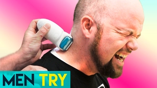 Men Try Painful Body Hair Removal with an Epilator [upl. by Tove]