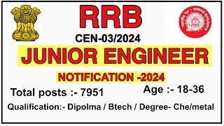 RRB Junior Engineer Notification in Telugu  CEN 032024 [upl. by Goggin]