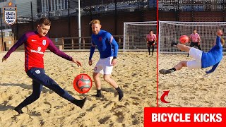 BEACH SOCCER CHALLENGE vs ENGLAND PLAYER  CRAZY BICYCLE KICK GOALS [upl. by Amice]