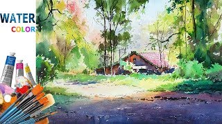 watercolor landscape painting for beginners tutorial [upl. by Estele]