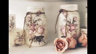 How to decoupage mason jars rusticcottageco [upl. by Akimahs]