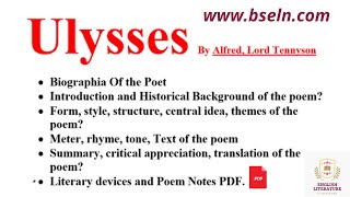 Ulysses Poem by Alfred lord Tennyson In Urdu and Hindi Summary CA Themes Style LA Notes PDF [upl. by Jarrad]