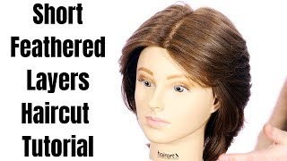 Short Feathered Layers Haircut Tutorial  TheSalonGuy [upl. by Bela]