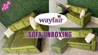 WAYFAIR SOFA BED COUCH UNBOXING  ASSEMBLY  FIRST IMPRESSIONS [upl. by Horner773]