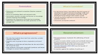 4 Major Educational Philosophies  Perennialism  Essentialism  Progressivism  Reconstructionism [upl. by Levins]