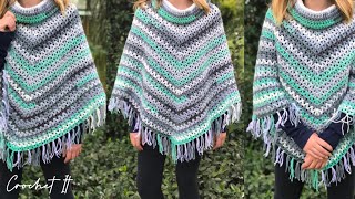 Crochet winter poncho  V stitch  Simple  Full tutorial [upl. by Pessa]