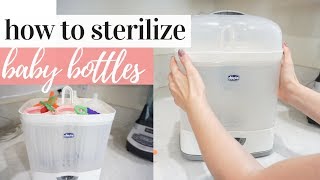 HOW TO STERILIZE BABY BOTTLES  CHICCO NATURALFIT 3IN1 MODULAR STERILIZER  BABY ESSENTIALS [upl. by Drescher624]