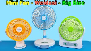 Mini Fan Big Size Weidasi  Wind Powerful Cool Summer Led Light Rechargeable  Unboxing And Review [upl. by Ahsenek]