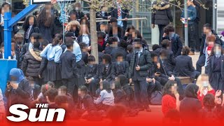 Pupils walkout London school protesting racist school uniform policy [upl. by Orimlede]