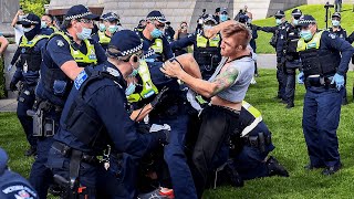 Antilockdown protests turn violent in Melbourne [upl. by Ecerahc]