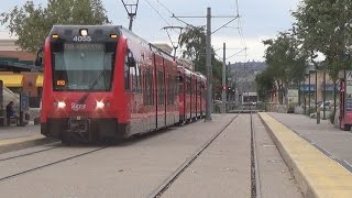 San Diego Trolley Action In Various Places Front View Of Cab Included [upl. by Hook]