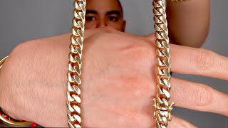 10mm Yellow Gold Miami Curb Cuban Link Chain STORYSIZINGON NECK REVIEW  Ariel Rosado [upl. by Chaim]