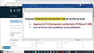 HOW TO ISSUE CORRIGENDUM IN GeM [upl. by Eihcra]