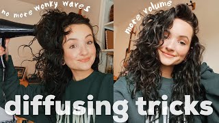 HOW TO DIFFUSE WAVY HAIR \ more volume less wonky waves [upl. by Redan871]