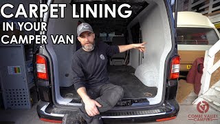 HOW TO PROFESSIONALLY LINE YOUR CAMPER VAN WITH 4WAY STRETCH CARPET  Do it yourself at home [upl. by Ahsikit578]