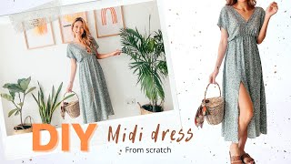 DIY MIDI DRESS from scratch  An easy way to make a pretty dress for your wardrobe [upl. by Giark222]