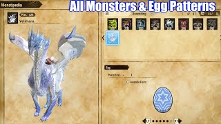 MHS2 All Monsters amp Monstie Egg Patterns Monstipedia  Monster Hunter Stories 2 [upl. by Llenor559]