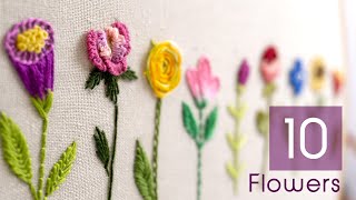 HAND EMBROIDERY FOR BEGINNERS 10 Types of Flowers [upl. by Prima]