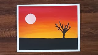 SUNSET Scenery  Easy drawing for beginners using Poster Colors [upl. by Moia]