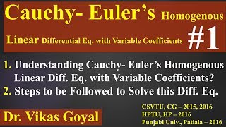 Cauchy Eulers Homogeneous Linear Differential Equation 1 with Variable Coefficients Imp [upl. by Akinnor416]