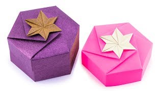 Origami Hexagonal Gift Box Tutorial  1 Sheet DIY  Paper Kawaii [upl. by Aioj749]