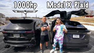 1000 HP Jeep Trackhawk vs Tesla Model X Plaid  DRAG RACE [upl. by Pappas]