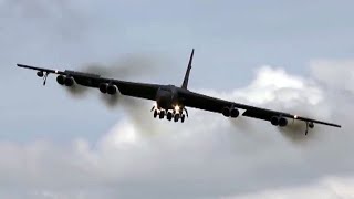 Crabbing B52 Bomber Landing in Crosswinds [upl. by Attiuqihc420]