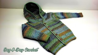 Easy Crochet Toddler Sweater  Boys Girls Hooded Cardigan  BAGODAY CROCHET TUTORIAL 516 [upl. by Aitret]