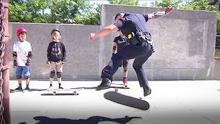 Police officer skateboards with kids [upl. by Charis]