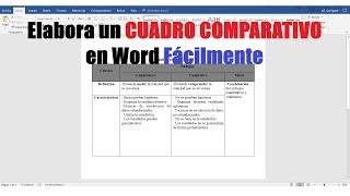 CÓMO HACER UN CUADRO COMPARATIVO EN WORD FÁCILMENTE [upl. by Budde]