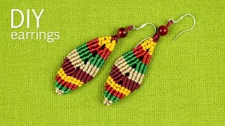 Multicolored Macramé Leaf Earrings  Tutorial [upl. by Carlin]