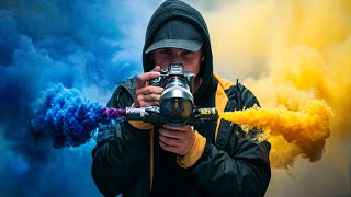 Photography w 6 COLOR Smoke Bombs EXPLODING all at Once [upl. by Alekin849]