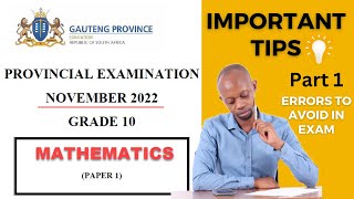 November 2022 Grade 10 Mathematics Revision Paper 1 Part 1Errors to Avoid To Help You Pass The Exam [upl. by Birck879]